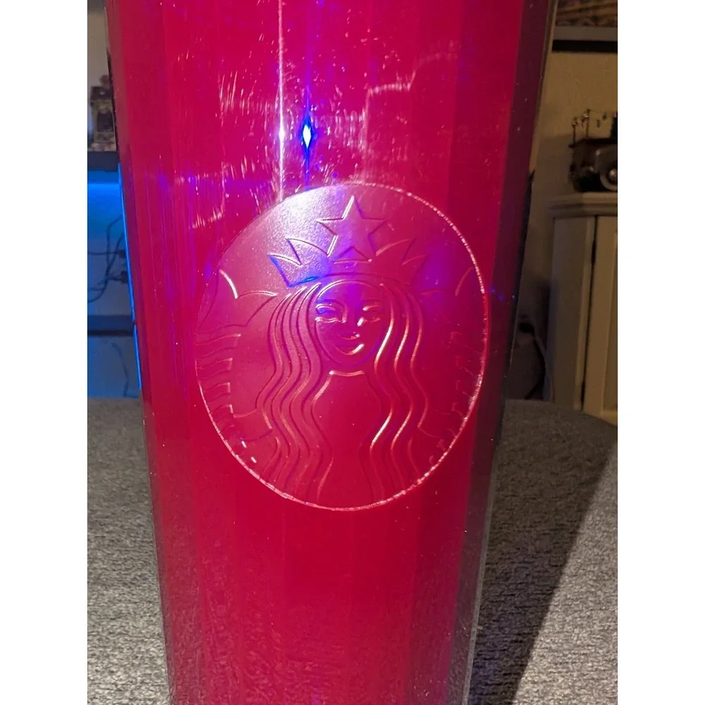 Starbucks Tumbler April 2021 Tall Purple Cold Cup Blue Edge Glow Dome Lid 24 oz